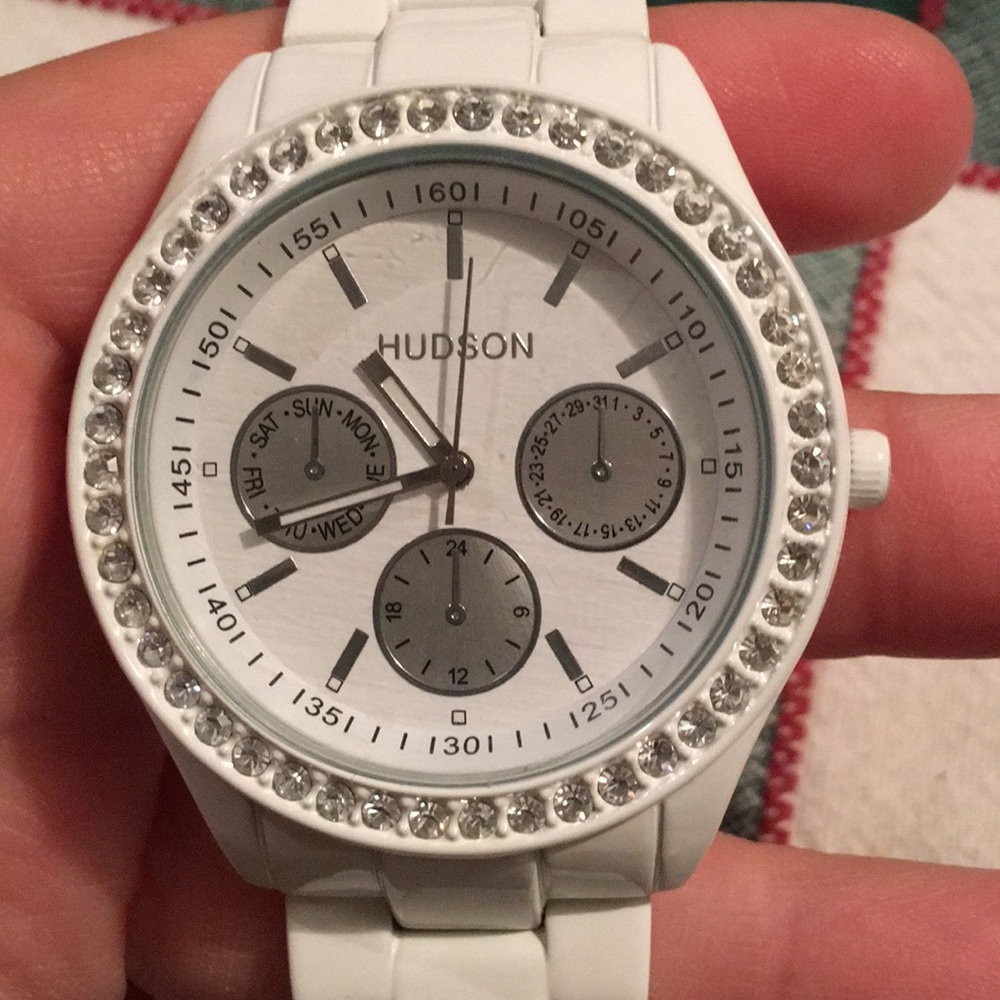 White stone encrusted watch